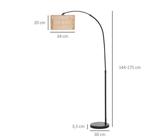 Lámpara de Pie Metal HOMCOM, hogar - iluminación Negro
