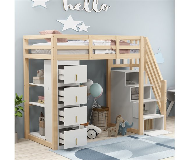 Cama alta para niños Natural/ Blanco