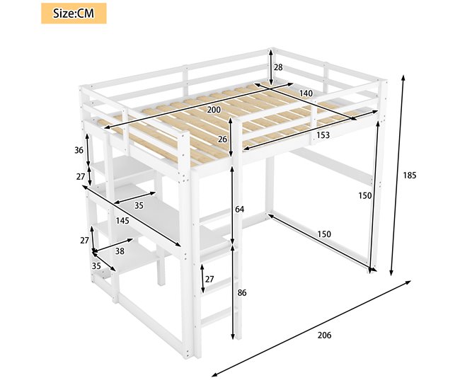 Cama alta para niños 150x206 Blanco