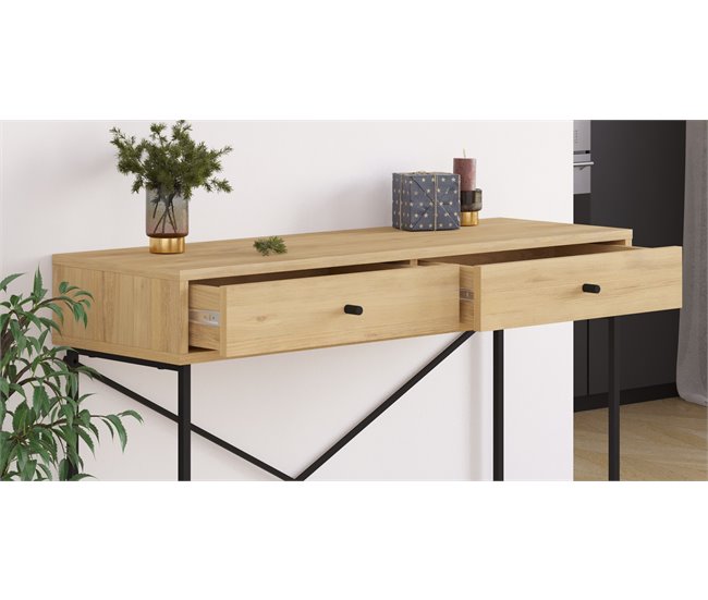 Consola melamina roble 2 cajónes TITAN Marron
