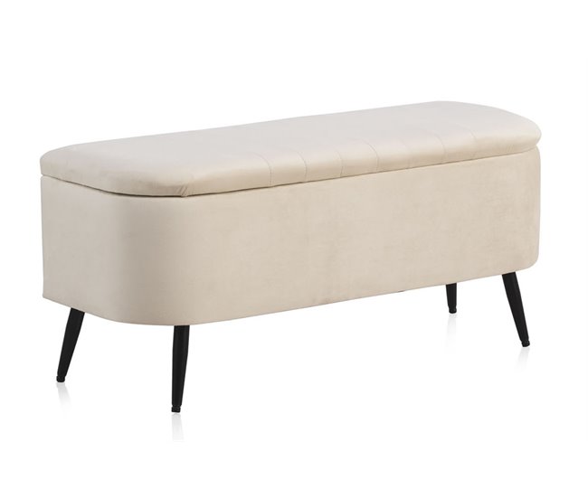 Taburete tapizado en terciopelo con patas de metal Beige
