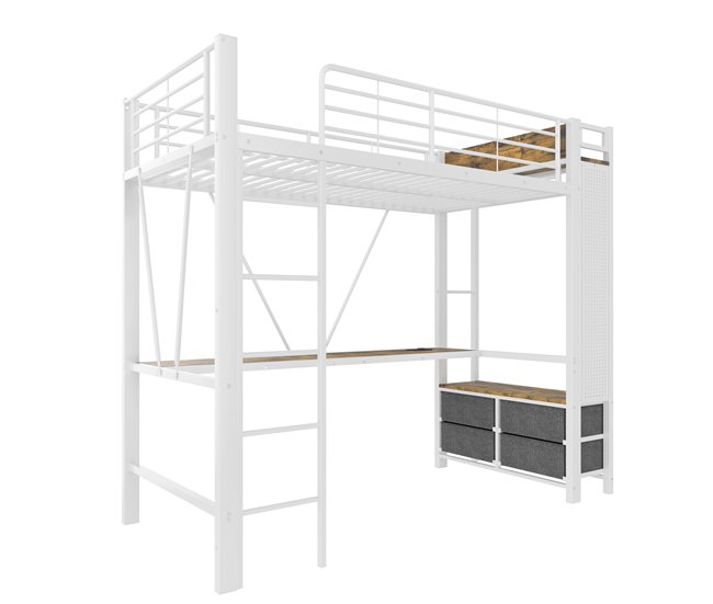 Cama alta para niños 95x227 Blanco/ Madera