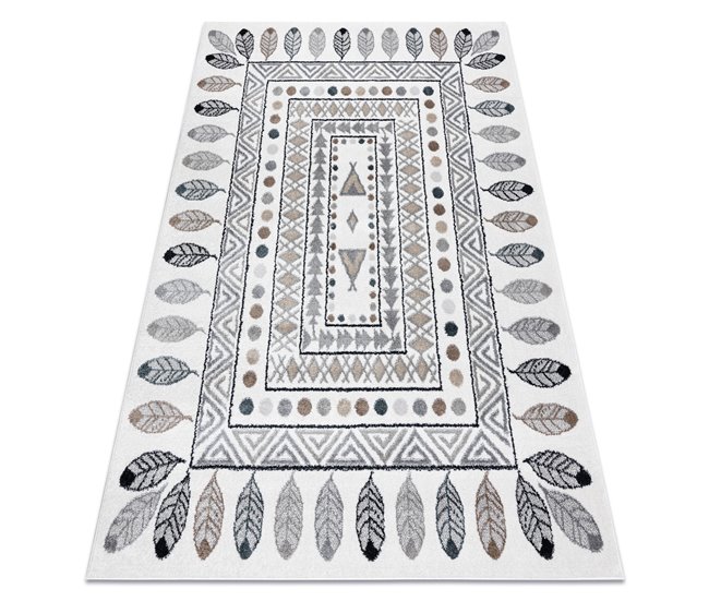 Alfombra FUN Teepee para niños indio marco 200x290 Blanco/ Gris