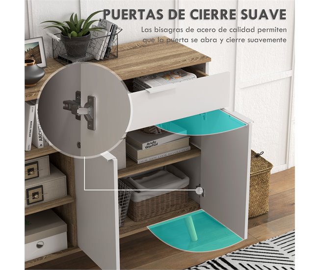 Aparador de Salón Melamina de Madera, Madera de Pino HOMCOM Blanco