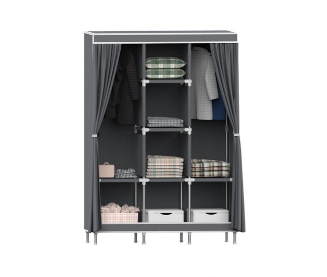Armario Ropero de Tela Triple con Cortinas Correderas Thinia Home Blanco/ Gris