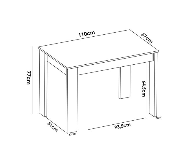 Mesa de jantar com efeito madeira 110x67 Blanco