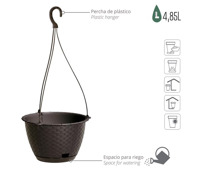 Macetero Colgante Ratolla Round W 4,85L Chocolate