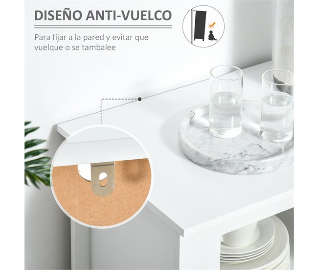 Aparador de Cocina MDF, Vidrio Templado HOMCOM 136 Blanco