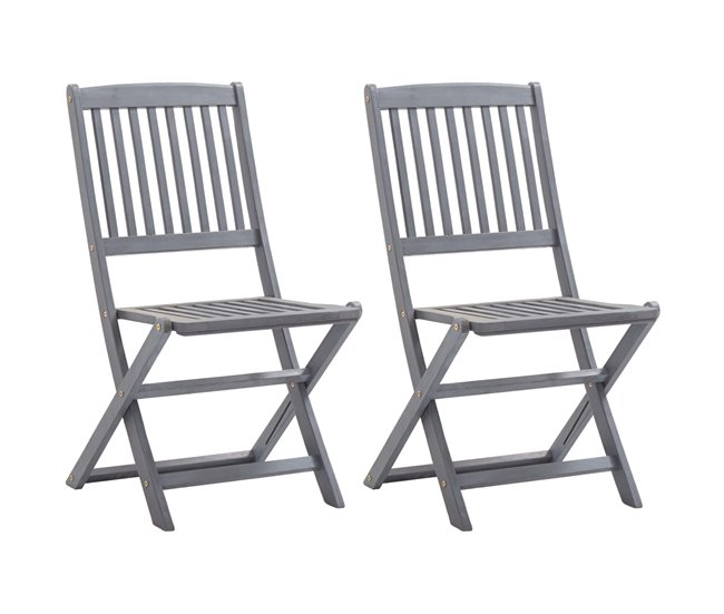 2 Sillas de jardín plegables de madera con cojines Antracita