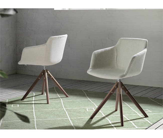 ANGEL CERDA Silla comedor giratoria tela beige Nogal