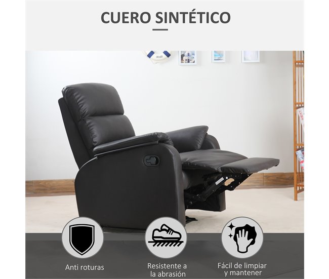 Sillón Reclinable Acero, MDF, PU y Espuma HOMCOM Marron