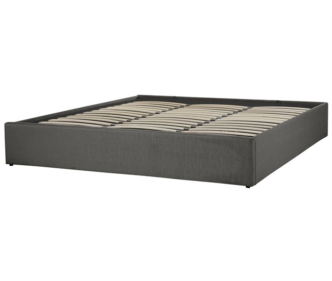 Beliani Cama con almacenaje sin cabecero Poliéster DINAN 187x214 Gris Oscuro