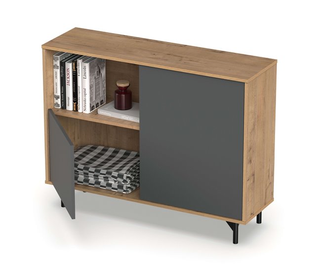 Aparador Anori con Patas para Salón Comedor Gris/ Madera
