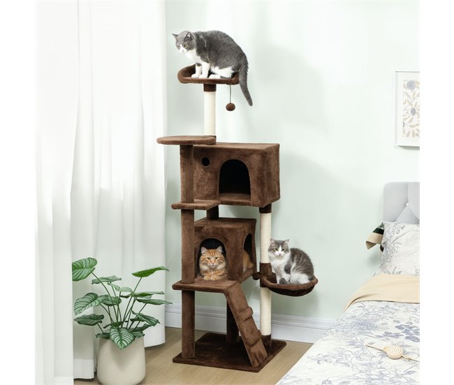 Árbol para Gatos Aglomerado de Madera, Felpa PawHut Marron