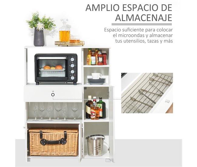 Aparador Auxiliar para Microondas Melamina de Madera HOMCOM 90 Blanco
