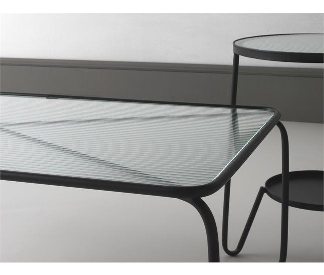 Mesa de centro de metal con tapa de cristal Negro