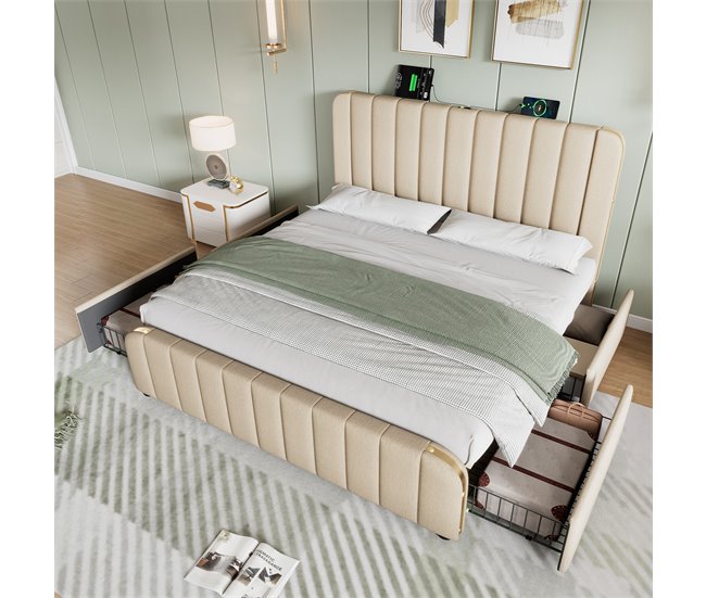 Camas de matrimonio 188x215 Beige