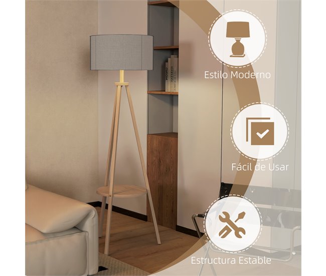 Lámpara de Pie Madera, Lino HOMCOM, hogar - iluminación Gris