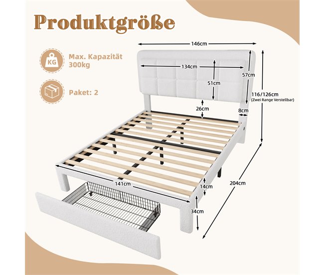 Camas de matrimonio 146x204 Blanco