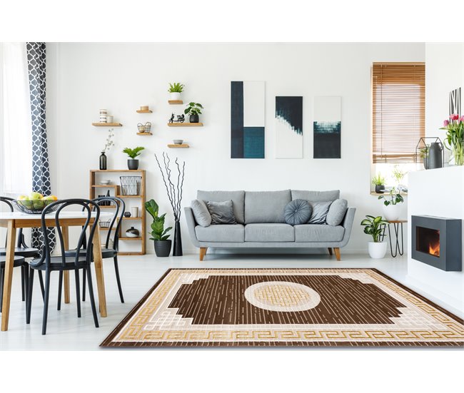 Alfombra MEFE moderna 9096 Marco llave griega Structural 140x190 Marron