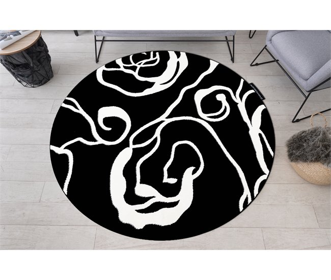 Alfombra HAMPTON círculo rosa flores 120x120 Negro
