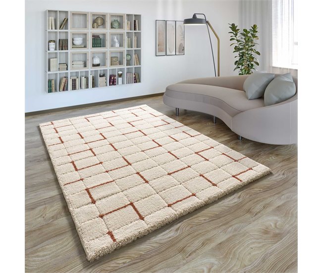 Alfombra shaggy geométrica con relieve BRENDA - ATTICGO 80x150 Cobre