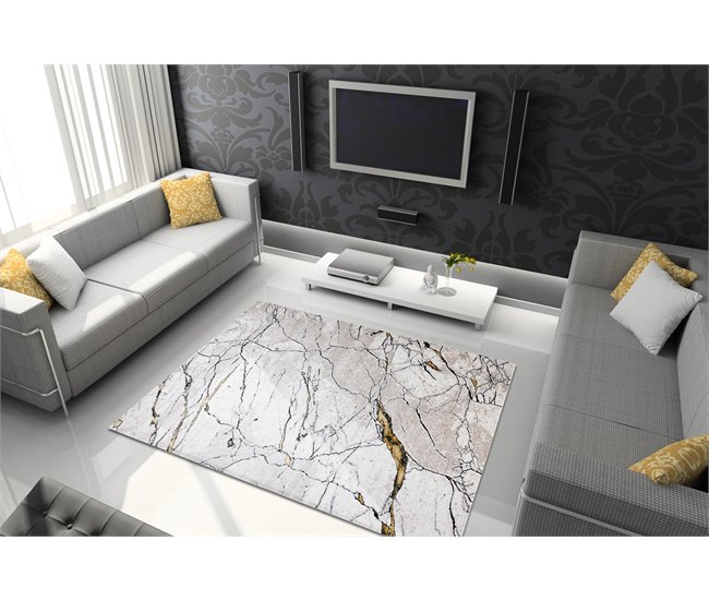 Alfombra GLOSS moderno 529A 53 Mármol Roca elegante glamour 80x150 Beige