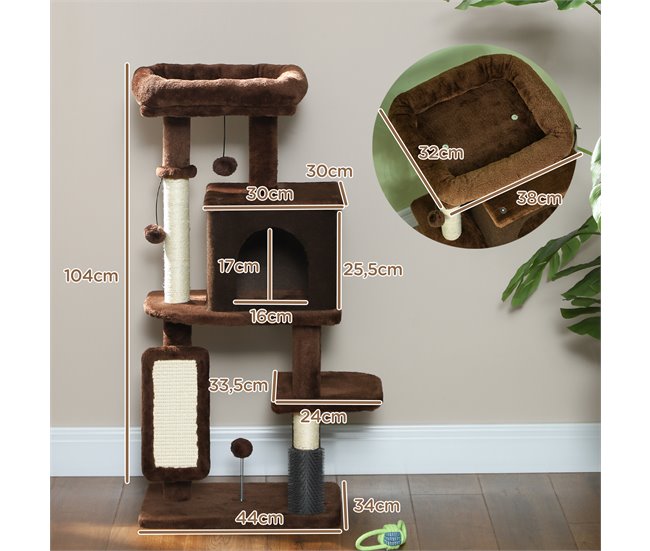 Árbol para Gatos Aglomerado de Madera PawHut Marron