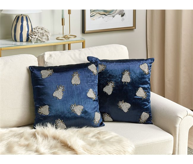 Beliani Cojín decorativo PENTAS Azul Marino