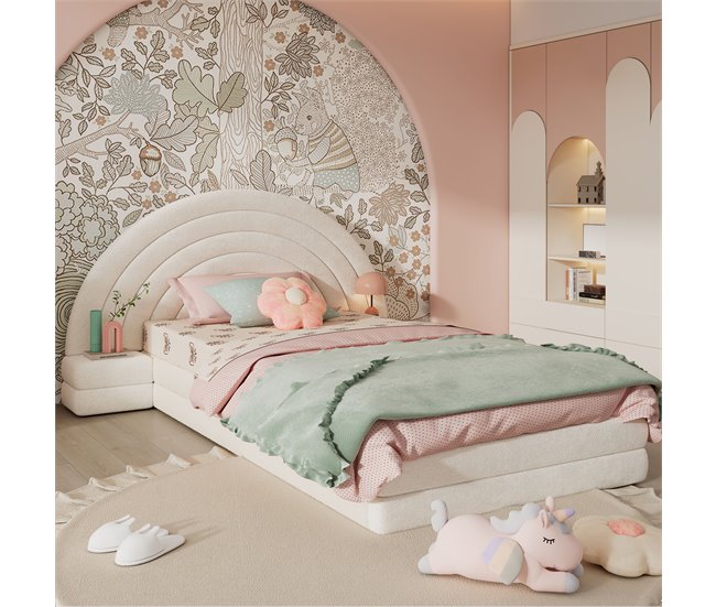 Cama individual de terciopelo Beige