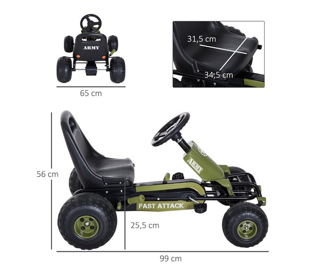 Go-Kart a Pedales para Niño Hierro, plástico HOMCOM Multicolor