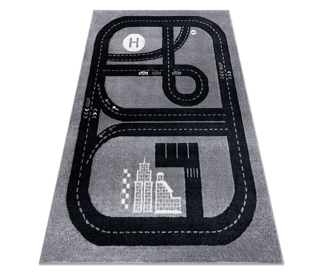 Alfombra FUN Track para niños calle pueblo 140x190 Gris