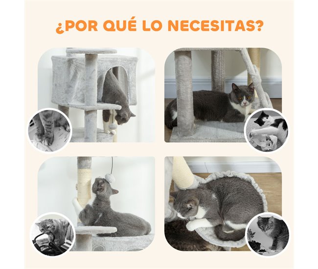 Árbol para Gatos Aglomerado de Madera, Felpa PawHut Gris