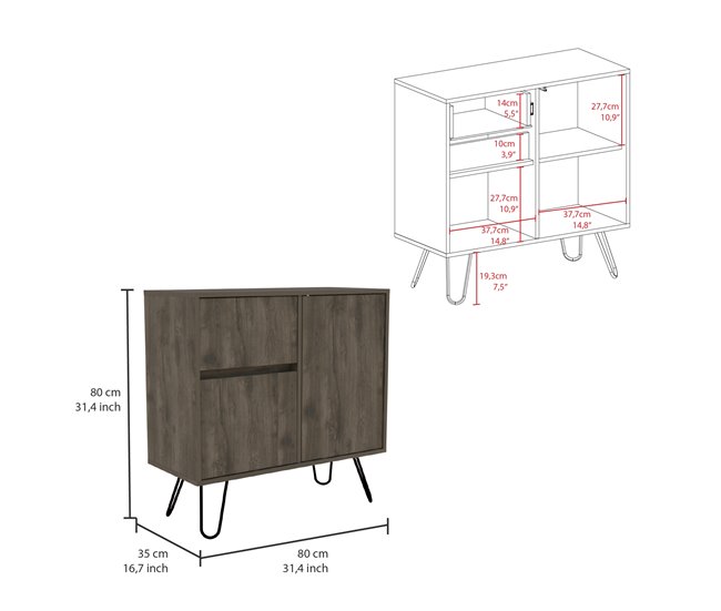 Aparador de salón Z80 Andora, con gabinete Marron