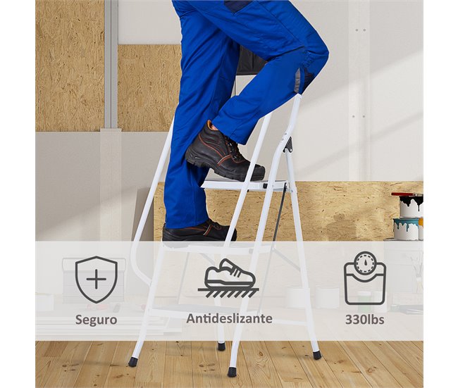 Escalera Plegable Metal, Acero HOMCOM Blanco