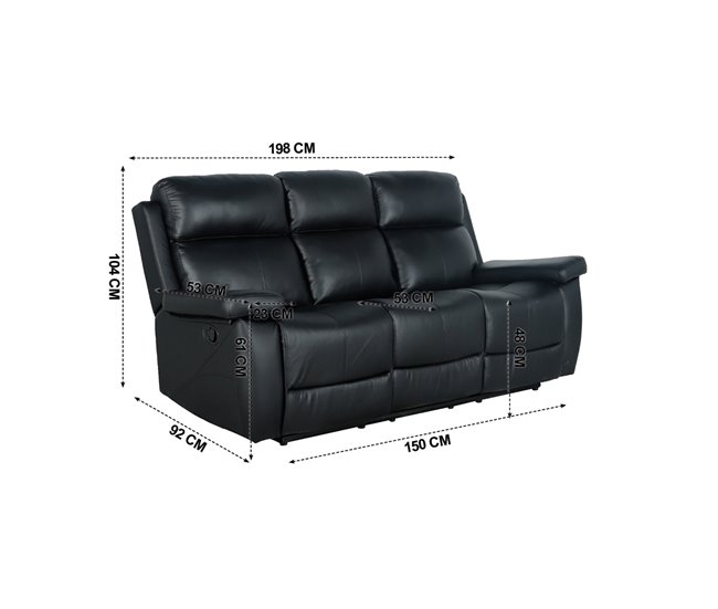 Sofá relax manual THEA piel negro Negro