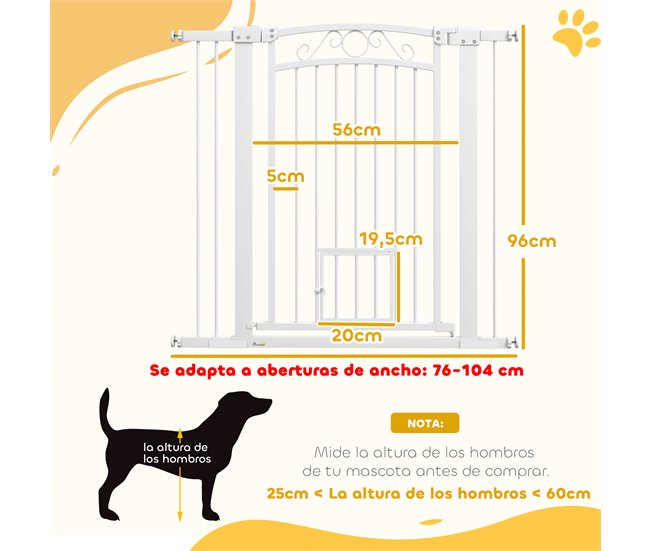 Barrera para Perros Acero, PA PawHut Blanco