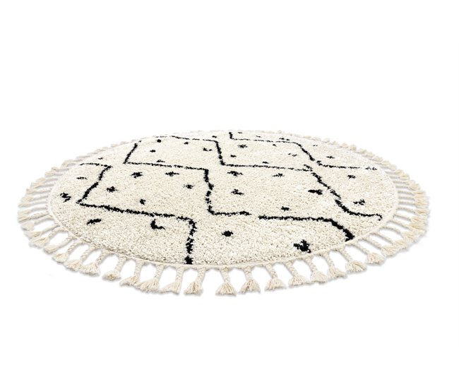 Alfombra BERBER TETUAN B751 zigzag Franjas Bereber Marroquí Shag 120x120 Crema
