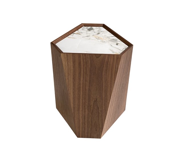 ANGEL CERDÁ Mesa rincón triangular mármol porcelánico Blanco/ Madera