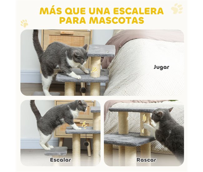 Escalera para Gatos Aglomerado de Madera, Felpa PawHut Gris