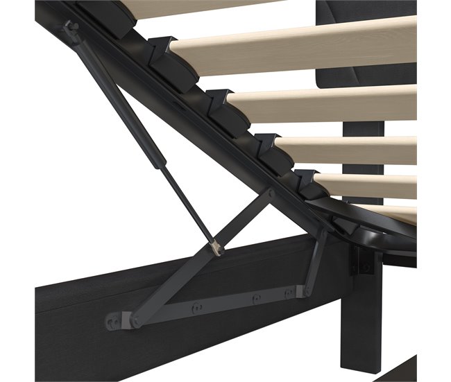 Cama doble hidráulica LED con USB y almacenamiento Gris