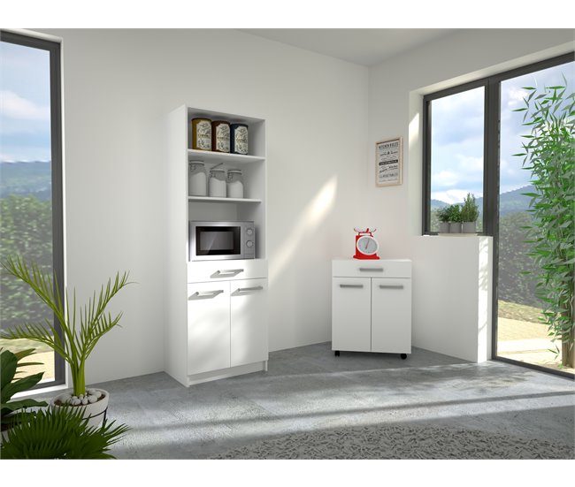 Carrito microondas UNO de 60cm 2 puertas y 1 cajón blanco mate Blanco