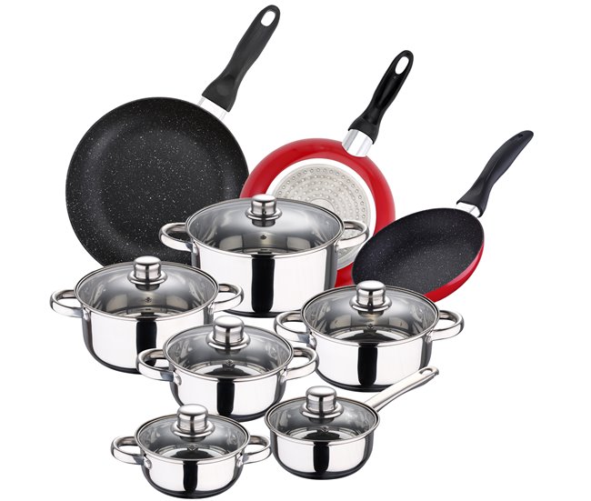 PACK DE 3 SARTENES   + BATERÍA DE COCINA DE 12 PIEZAS Multicolor