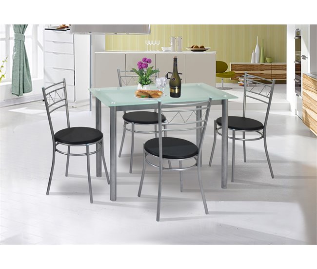 Conjunto de mesa con 4 sillas MILAN II Blanco/ Negro