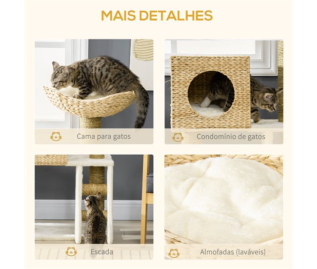 Árbol para Gatos Aglomerado de Madera, Totora, Poliéster PawHut Marron