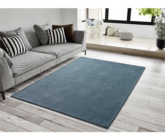 ATTICGO Alfombra lavable lisa en tejido plano Harris 60x120 Azul