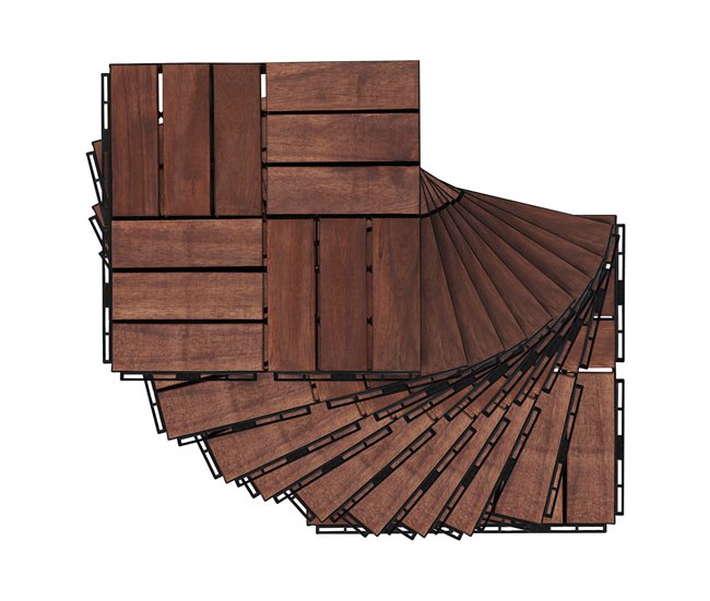 Set de 10 baldosas clic Alliste 12 láminas acacia/plástico Marron