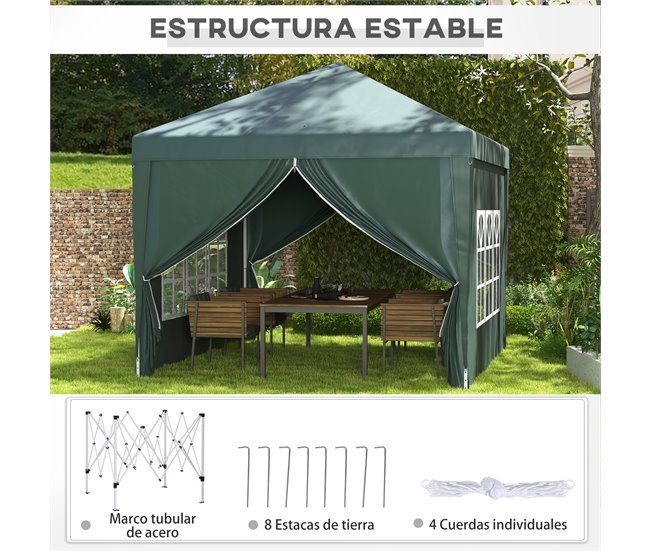 Carpa Plegable Tela Oxford, Acero Outsunny 295x295 Verde