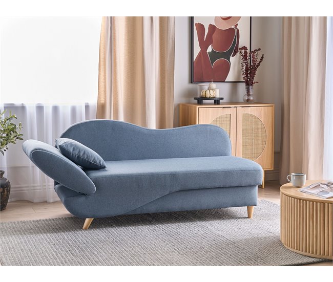 Beliani Chaise longue izquierdo Lino sintético MERI Azul