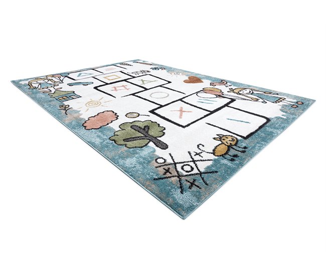 Alfombra FUN Hop para niños rayuela animales 120x170 Azul